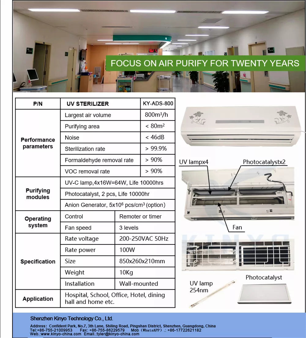 Wall-mounted UV-lamp Medical-grade Air Disinfection Purifier