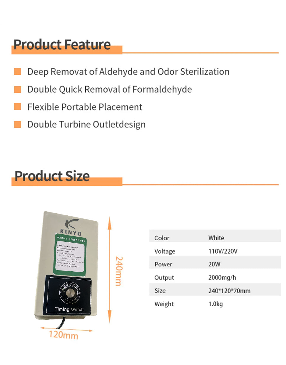 2000mg/h Ozone Generator Disinfection for Fruits Vegetables Meat Food With Timer