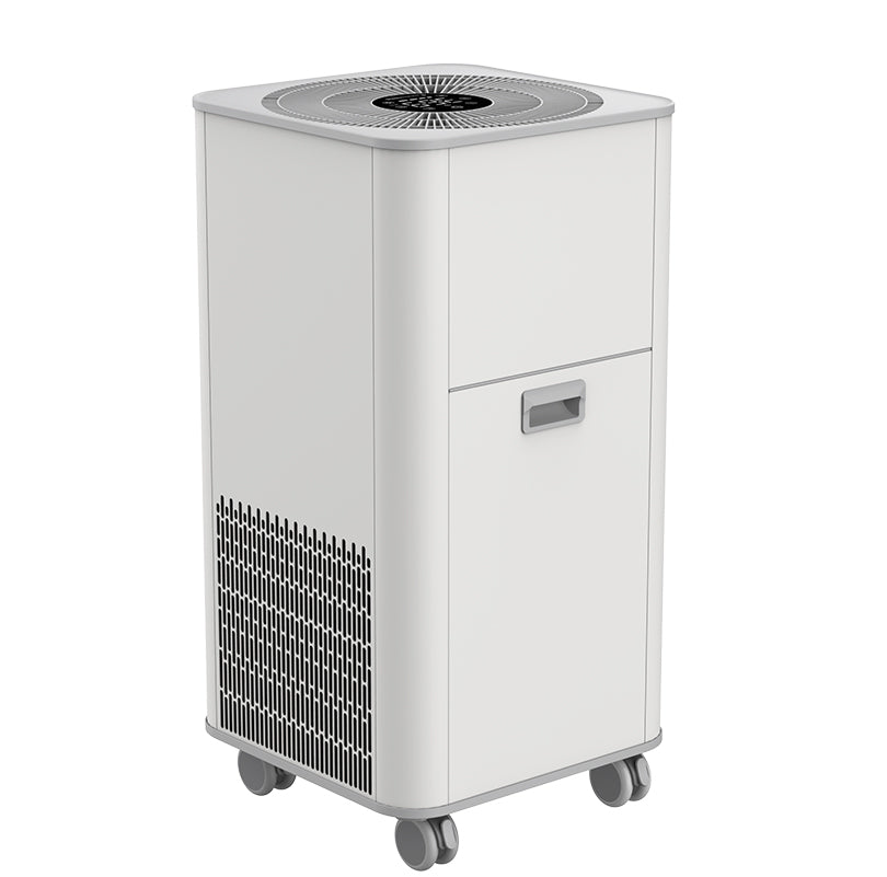 Commercial pet deodorizing air purifier KY-ADS-1000 featuring heavy-duty 360-degree universal caster wheels, recessed side lifting handles, and durable ABS metal chassis designed for high-capacity pet hospitals and animal daycares.
