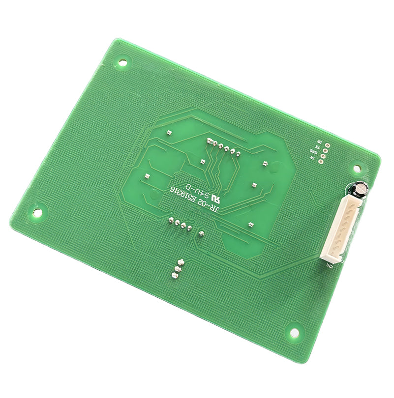 High-density SMT circuit assembly of R100 air purifier controller board showcasing industrial-grade microcontroller capacitor filtering and power regulation components for continuous operation