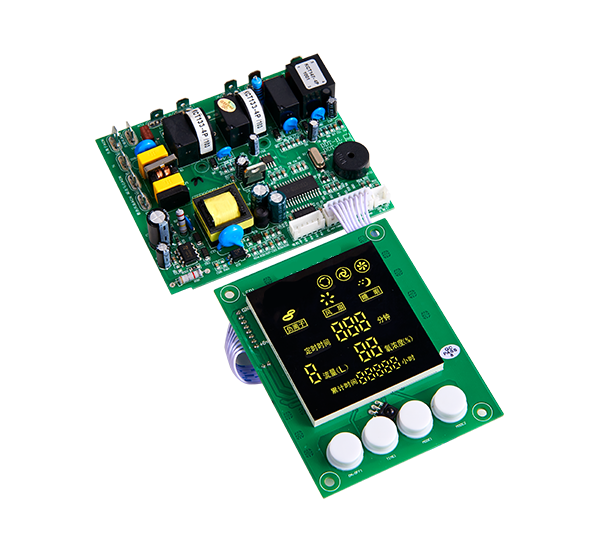 KY-OG-PCBA-ODM oxygen generator control board set top view showing industrial power supply board and connected digital LED display module with push buttons