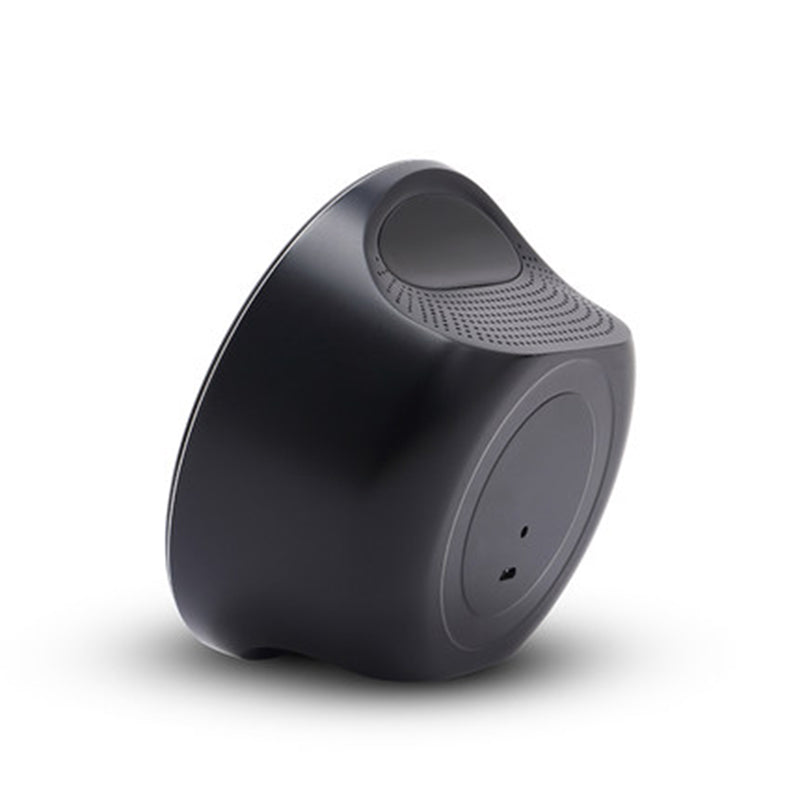 Side-rear profile view of KY-OEM-AQD air quality monitor highlighting precision air sampling intake grilles durable matte black enclosure and 5V DC micro USB power interface