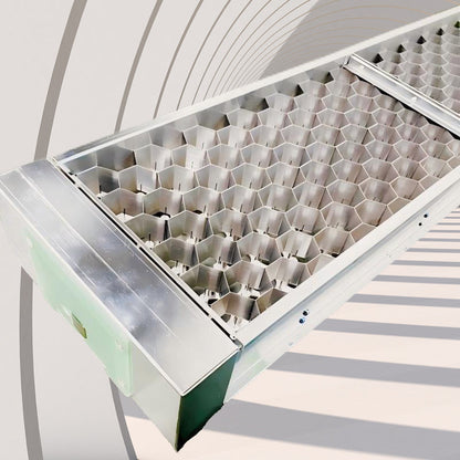 Perspective view of KY-FCU-70 modular washable electrostatic filter frame highlighting reusable metal filter cell with ultra-low air resistance designed for easy maintenance and zero consumable replacement costs