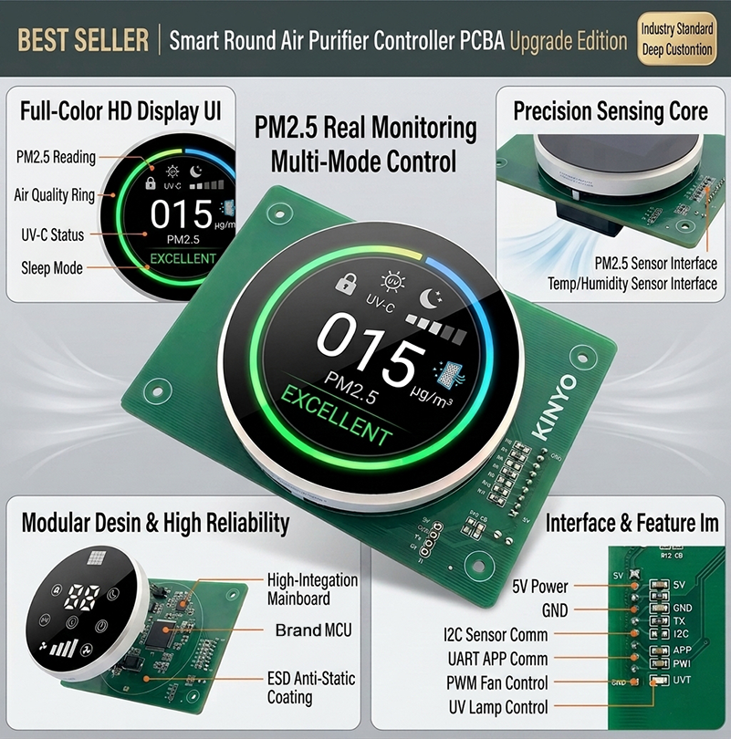 Round Controller PCBA For Air Purifier